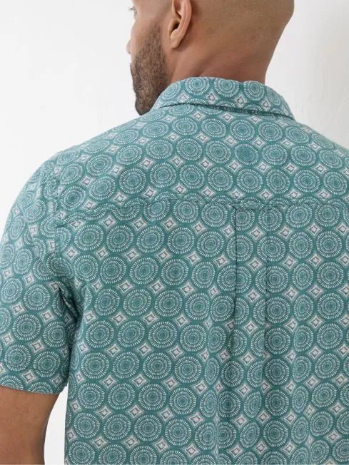 Men Fatface Shirts Green Short Sleeve Snave Tile Print Shirt Men Fatface Shirts Green Short Sleeve Snave Tile Print Shirt