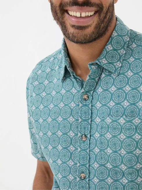 Men Fatface Shirts Green Short Sleeve Snave Tile Print Shirt Men Fatface Shirts Green Short Sleeve Snave Tile Print Shirt