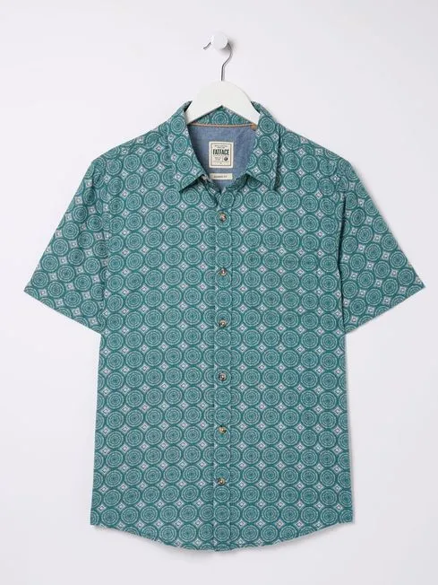 Men Fatface Shirts Green Short Sleeve Snave Tile Print Shirt Men Fatface Shirts Green Short Sleeve Snave Tile Print Shirt