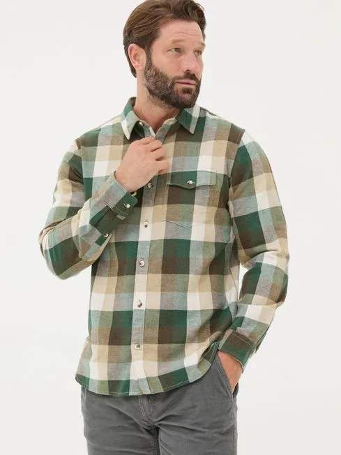 Men Fatface Shirts Stone Long Sleeve Buffalo Check 100 Cotton Shirt