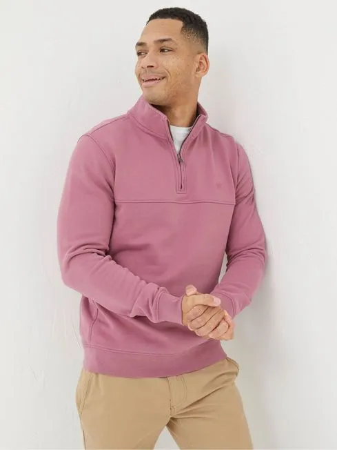 Men Fatface Sweatshirts and Hoodies Fowey Pink Half Neck Sweatshirt
