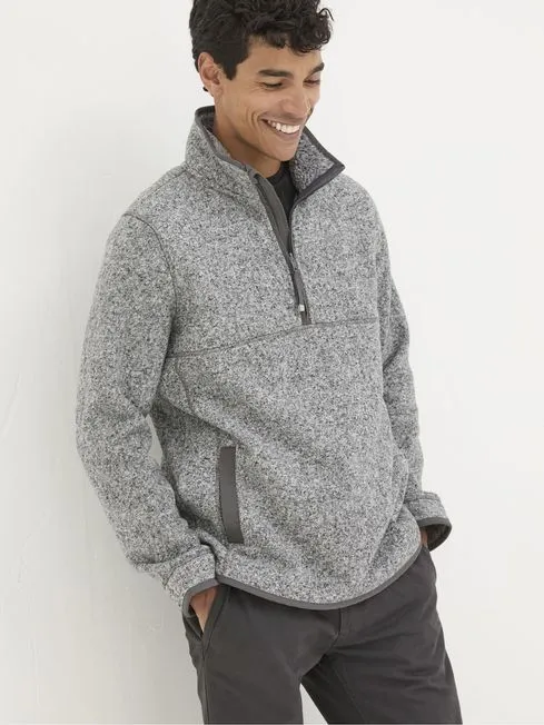 Men Fatface Sweatshirts and Hoodies Haxby Grey Half Neck Sweatshirt