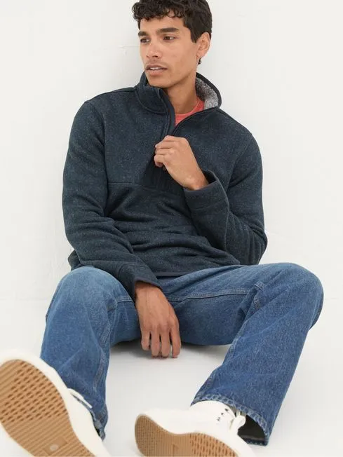 Men Fatface Sweatshirts and Hoodies Haxby Navy Blue Half Neck Sweatshirt