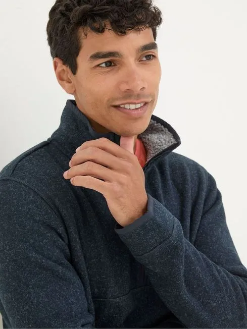 Men Fatface Sweatshirts and Hoodies Haxby Navy Blue Half Neck Sweatshirt