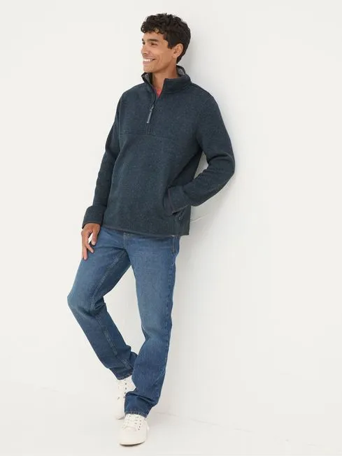 Men Fatface Sweatshirts and Hoodies Haxby Navy Blue Half Neck Sweatshirt