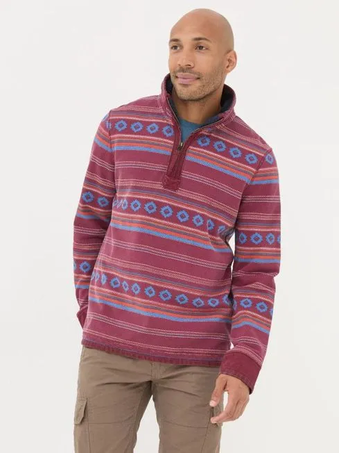 Men Fatface Sweatshirts and Hoodies Red Airlie Pattern Sweatshirt