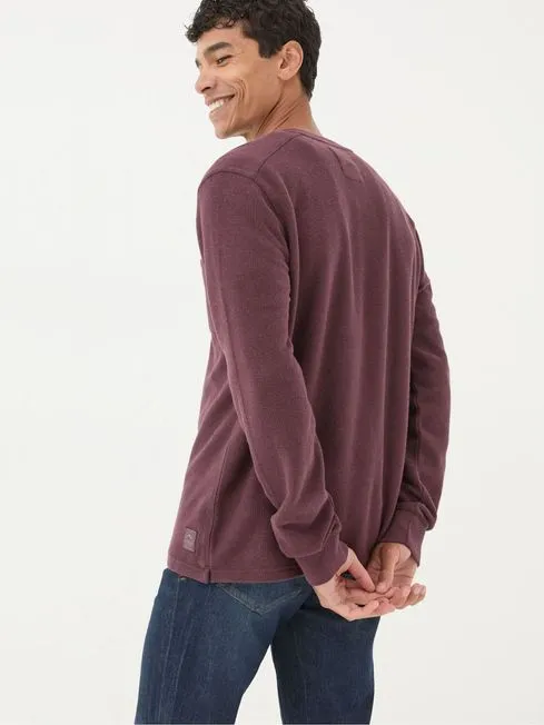 Men Fatface TShirts Burgundy Red Southbourne Long Sleeve Henley TShirt