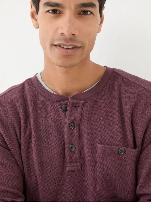 Men Fatface TShirts Burgundy Red Southbourne Long Sleeve Henley TShirt
