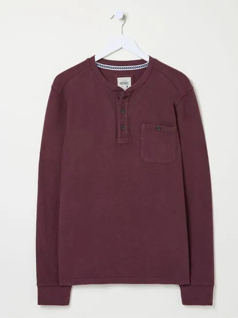 Men Fatface TShirts Burgundy Red Southbourne Long Sleeve Henley TShirt