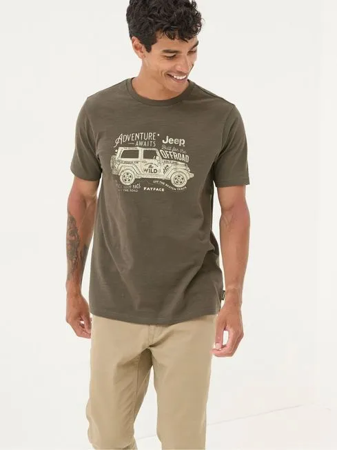 Men Fatface TShirts Jeep Green Slogans T Shirt