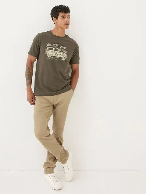 Men Fatface TShirts Jeep Green Slogans T Shirt