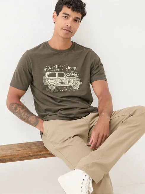 Men Fatface TShirts Jeep Green Slogans T Shirt