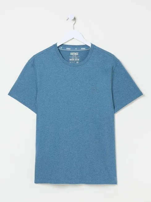 Men Fatface TShirts Lulworth Teal Blue 100 Cotton Organic Crew TShirt