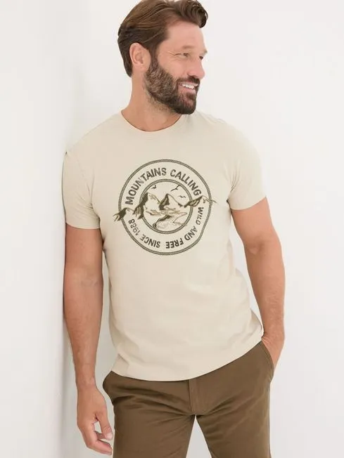 Men Fatface TShirts Natural Mountains Calling TShirt