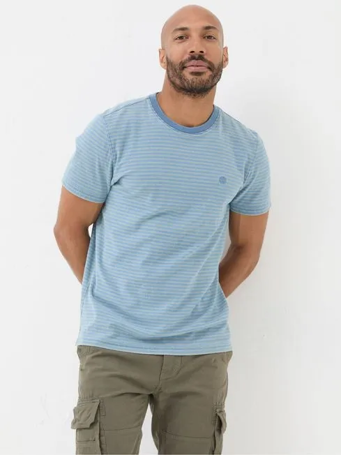 Men Fatface TShirts Teal Blue Indigo Stripe T Shirt