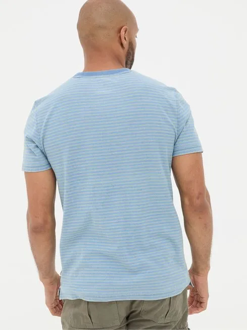 Men Fatface TShirts Teal Blue Indigo Stripe T Shirt