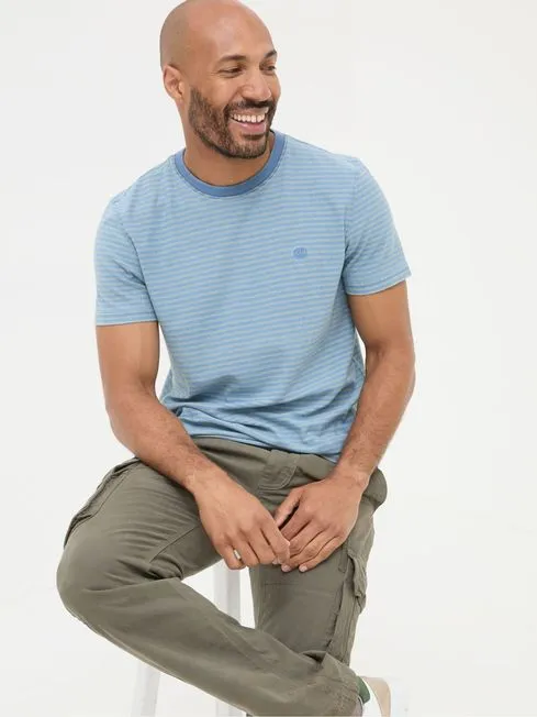 Men Fatface TShirts Teal Blue Indigo Stripe T Shirt