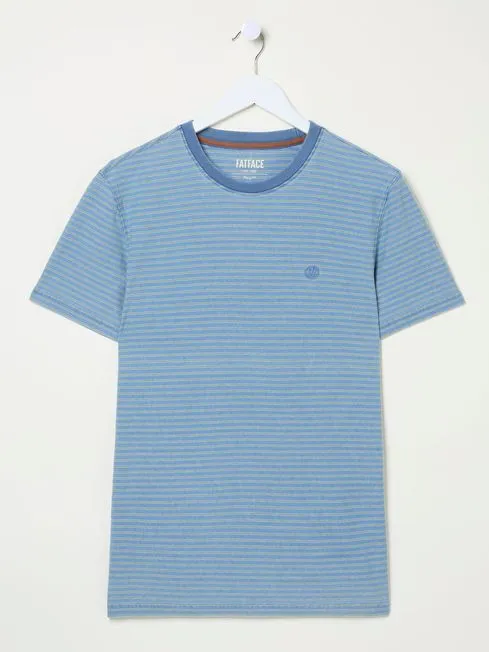 Men Fatface TShirts Teal Blue Indigo Stripe T Shirt
