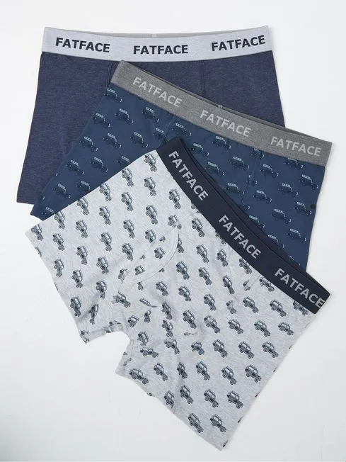 Men Fatface Underwear Blue Off Roader Cotton Boxers 3 Pack