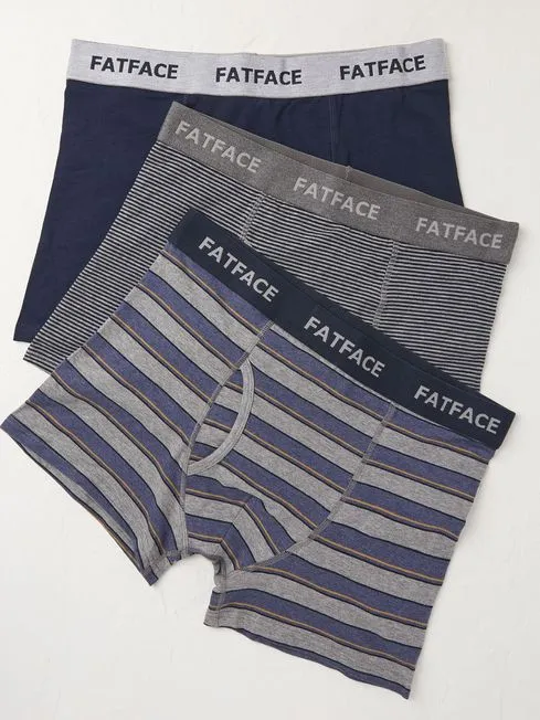 Men Fatface Underwear Navy BlueGrey Stripe Cotton Boxers 3 Pack