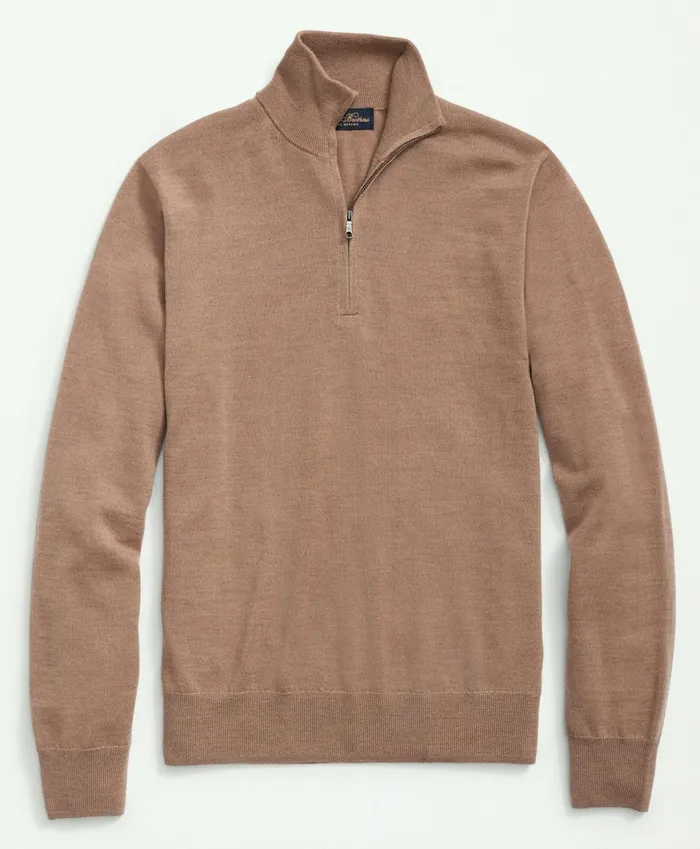 Men Fine Merino Wool HalfZip Sweater Camel Brooks Brothers Sweaters