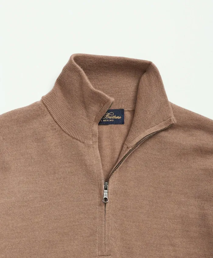 Men Fine Merino Wool HalfZip Sweater Camel Brooks Brothers Sweaters