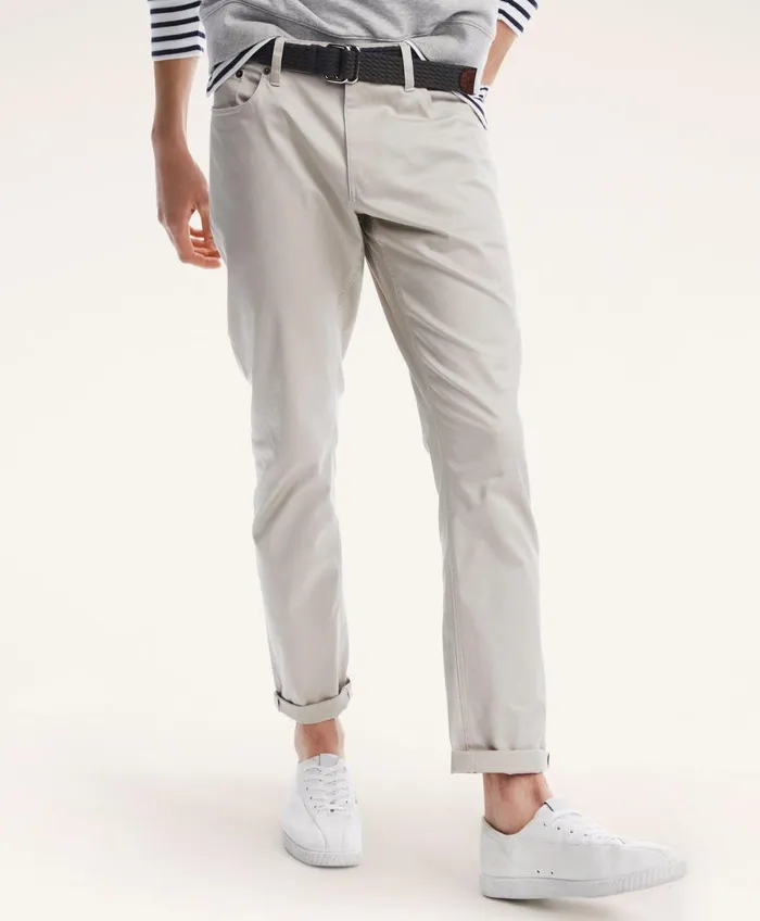 Men FivePocket Stretch Cotton Twill Pants Natural Brooks Brothers Chinos and Casual Pants