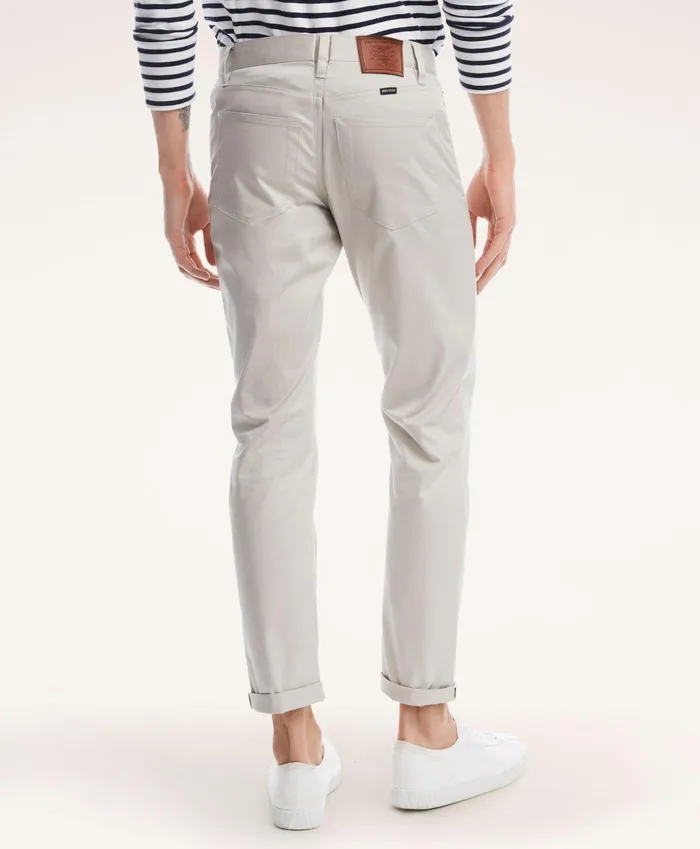 Men FivePocket Stretch Cotton Twill Pants Natural Brooks Brothers Chinos and Casual Pants