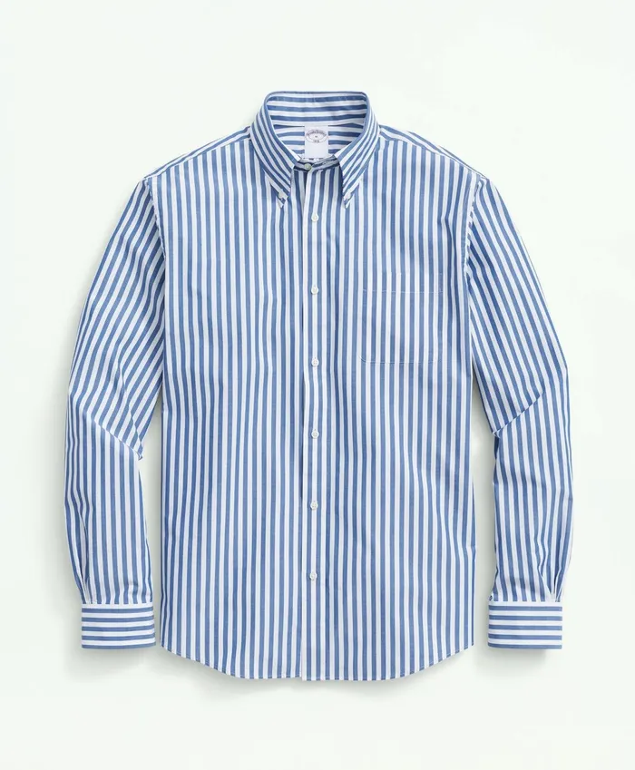 Men Friday Shirt Poplin Butcher Striped Blue Brooks Brothers Sport Shirts