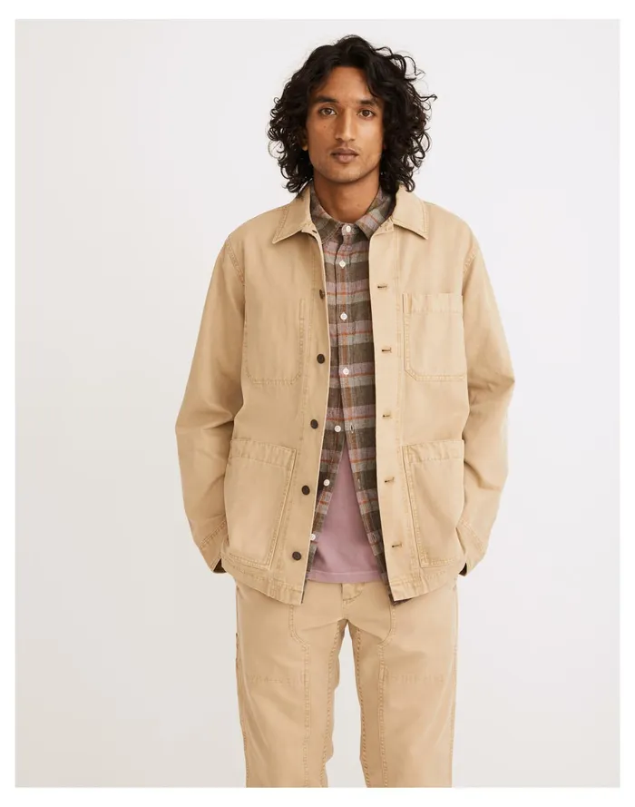 Men Garment Dyed Lightweight Canvas Chore Jacket Drill Khaki Madewell Jackets