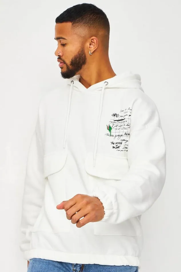 Men Hoodie With Graphic Print In White White Brentiny Paris Sweatshirts and Pullovers