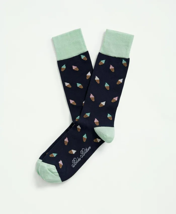 Men Ice Cream Crew Socks Navy Multi Brooks Brothers Sock