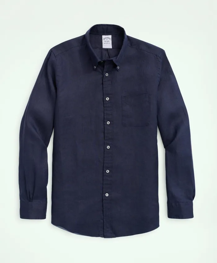 Men Irish Linen Sport Shirt Navy Brooks Brothers Sport Shirts