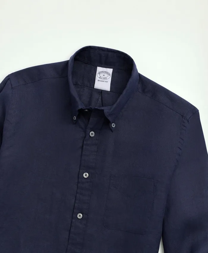 Men Irish Linen Sport Shirt Navy Brooks Brothers Sport Shirts