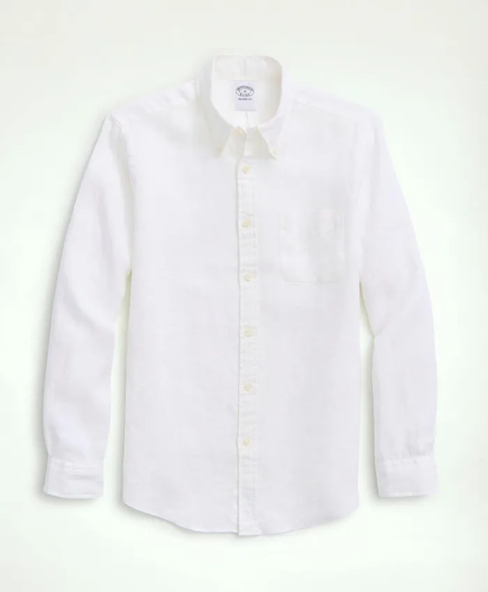 Men Irish Linen Sport Shirt White Brooks Brothers Sport Shirts
