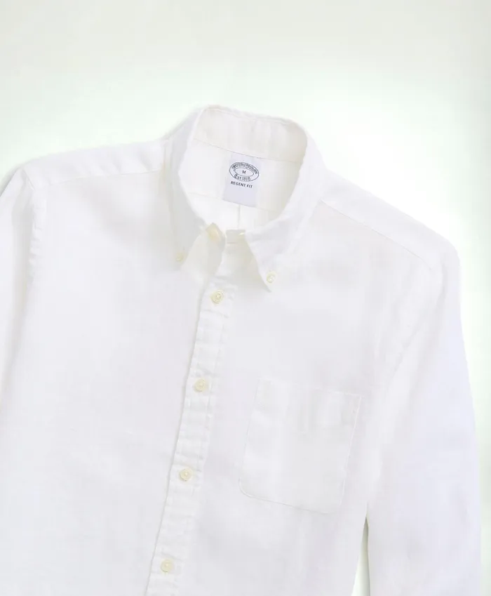 Men Irish Linen Sport Shirt White Brooks Brothers Sport Shirts