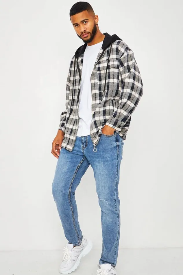 Men Jacket With Jersey Hood In Grey Check Grey Brentiny Paris Jackets