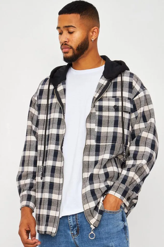 Men Jacket With Jersey Hood In Grey Check Grey Brentiny Paris Jackets