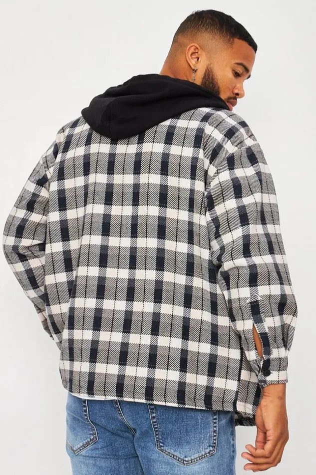 Men Jacket With Jersey Hood In Grey Check Grey Brentiny Paris Jackets