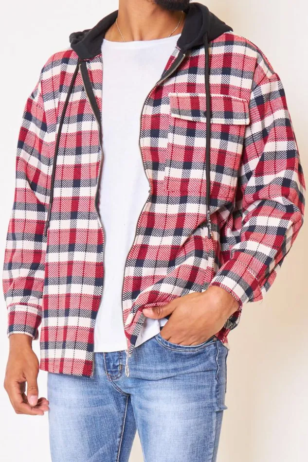 Men Jacket With Jersey Hood In Red Check Red Brentiny Paris Shirts