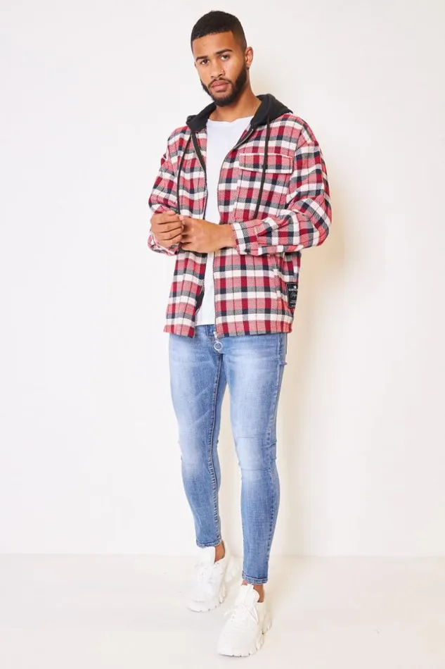 Men Jacket With Jersey Hood In Red Check Red Brentiny Paris Shirts