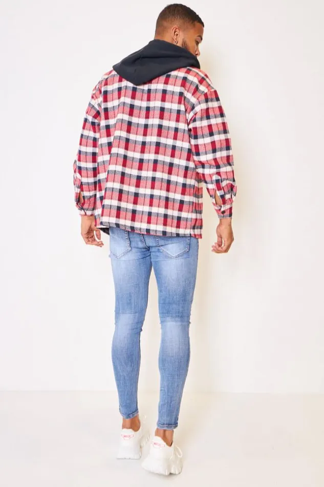 Men Jacket With Jersey Hood In Red Check Red Brentiny Paris Shirts