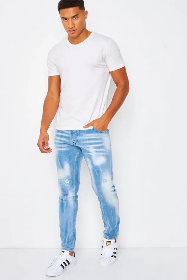 Men Jean With Rips In Washed Blue Blue Brentiny Paris Jeans