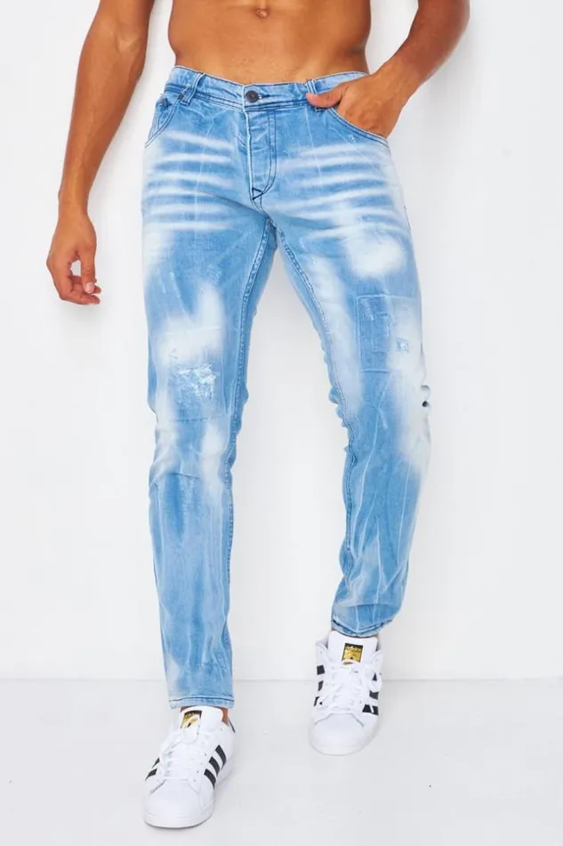 Men Jean With Rips In Washed Blue Blue Brentiny Paris Jeans