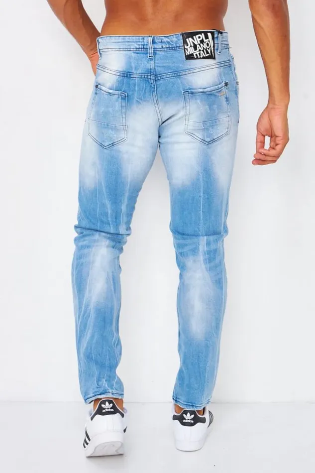 Men Jean With Rips In Washed Blue Blue Brentiny Paris Jeans