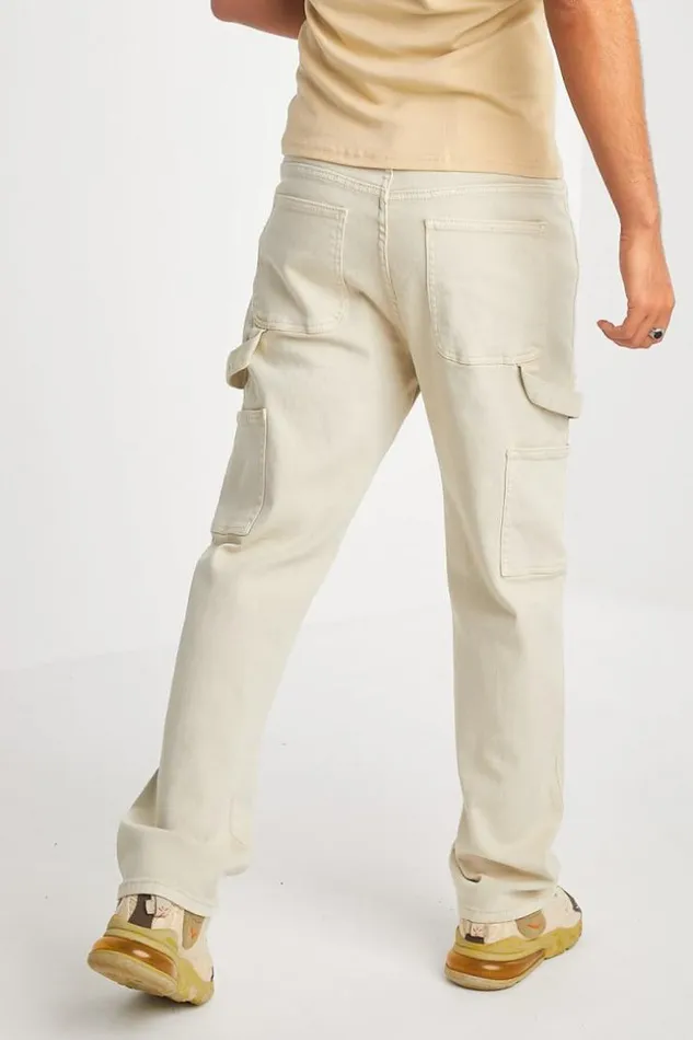 Men Jeans Coupe Droite Beige Empicements Beige Brentiny Paris Jeans