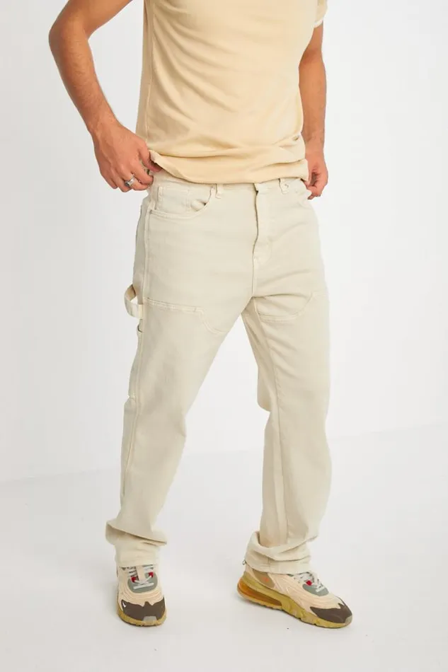 Men Jeans Coupe Droite Beige Empicements Beige Brentiny Paris Jeans