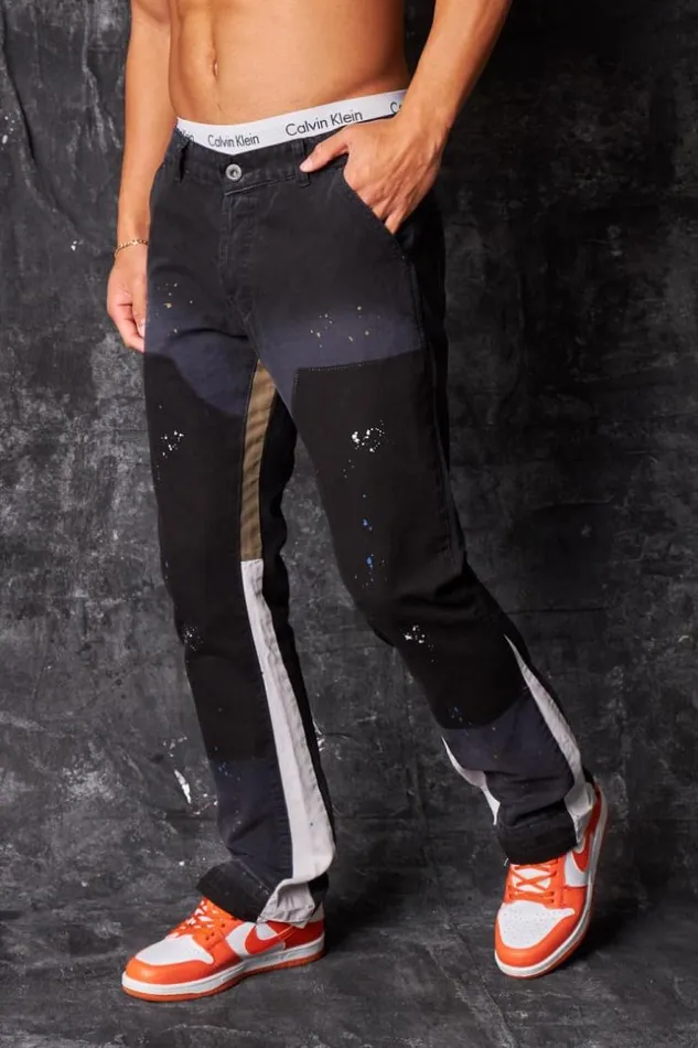 Men Jeans Coupe Droite Tach Et Dlav Noir Black Brentiny Paris Pants