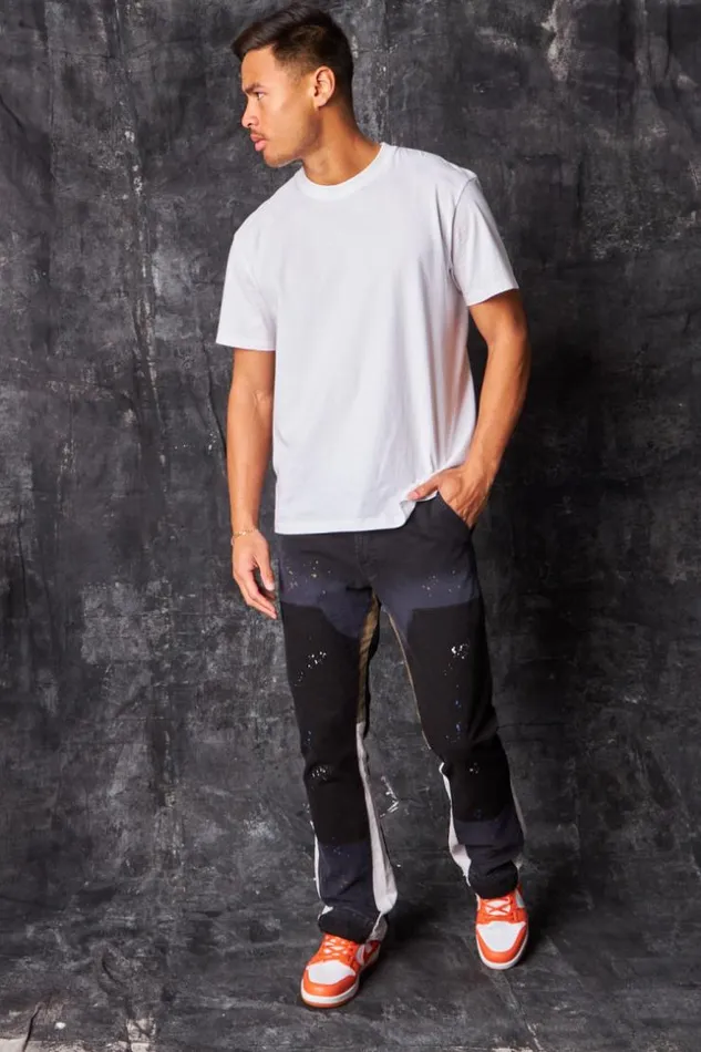 Men Jeans Coupe Droite Tach Et Dlav Noir Black Brentiny Paris Pants
