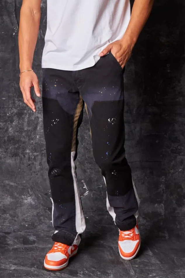 Men Jeans Coupe Droite Tach Et Dlav Noir Black Brentiny Paris Pants
